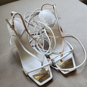 SCHUTZ White Vicki Ankle Wrap Tie Heel